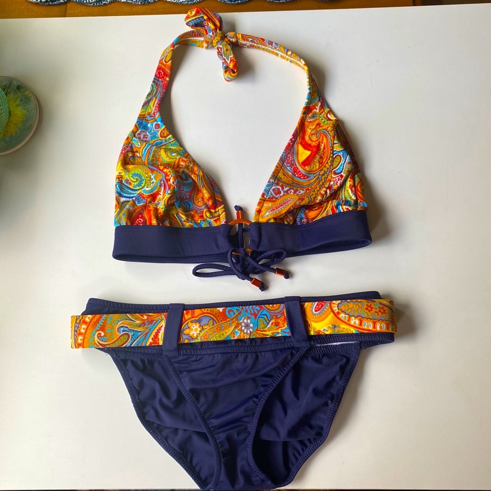 Venus swimwear bikini navy & orange pattern